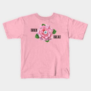 Spooky pink rose treat or treat (pink background) Kids T-Shirt